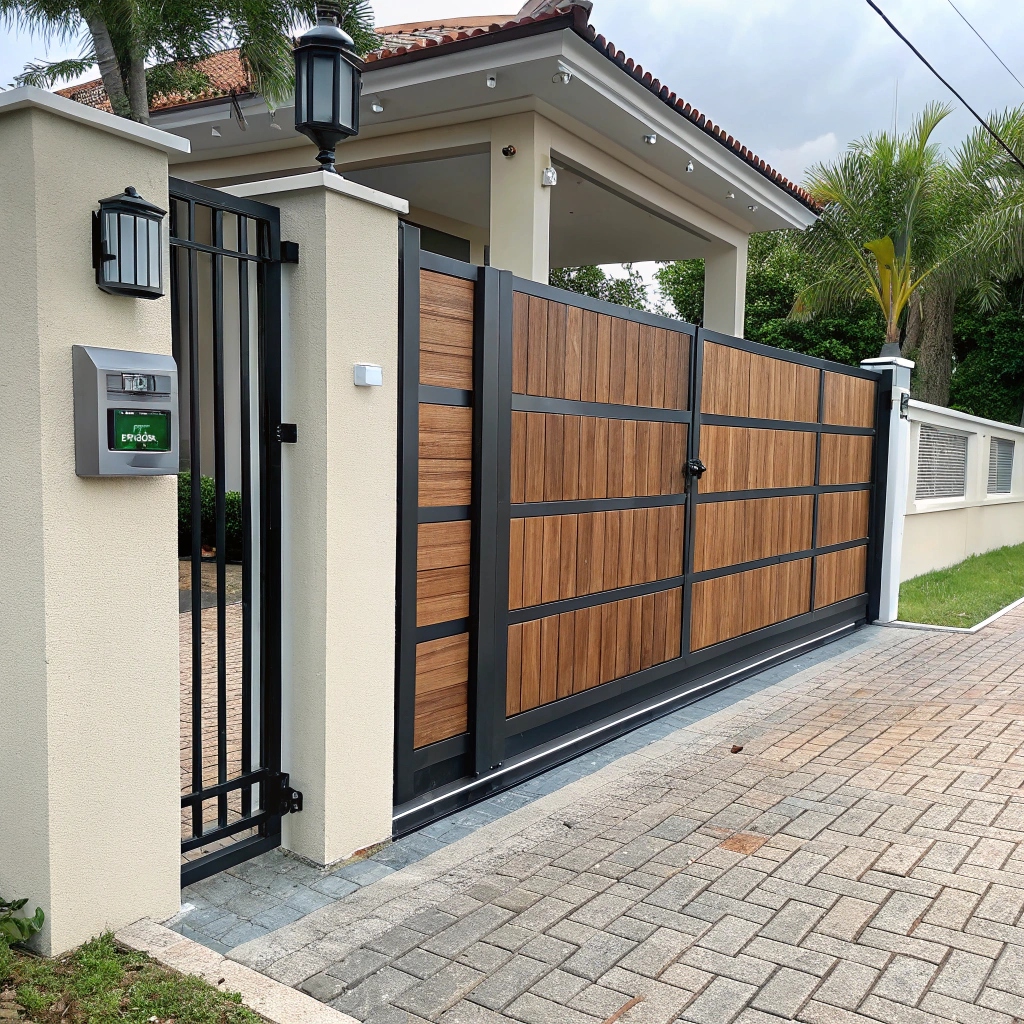 a photo of a classic brown timber custom gate