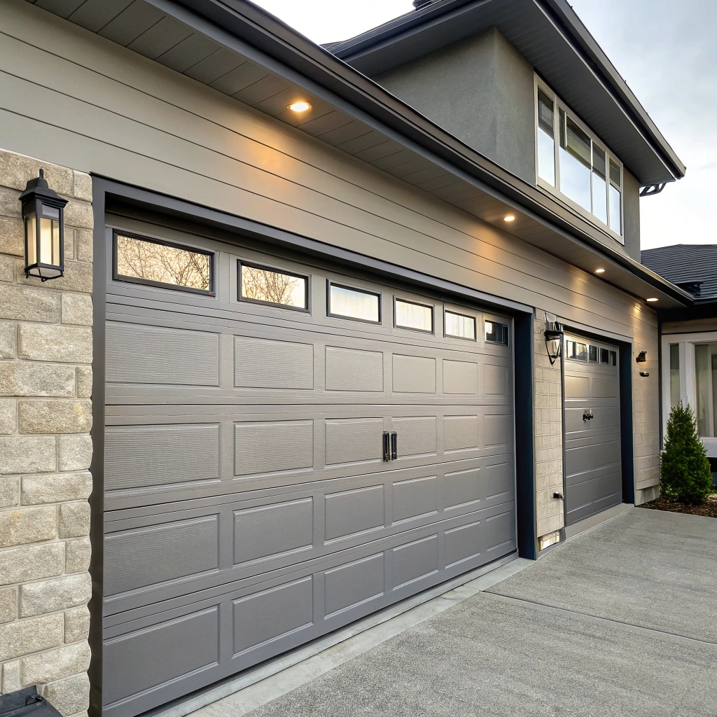 a photo of grey steel garage door