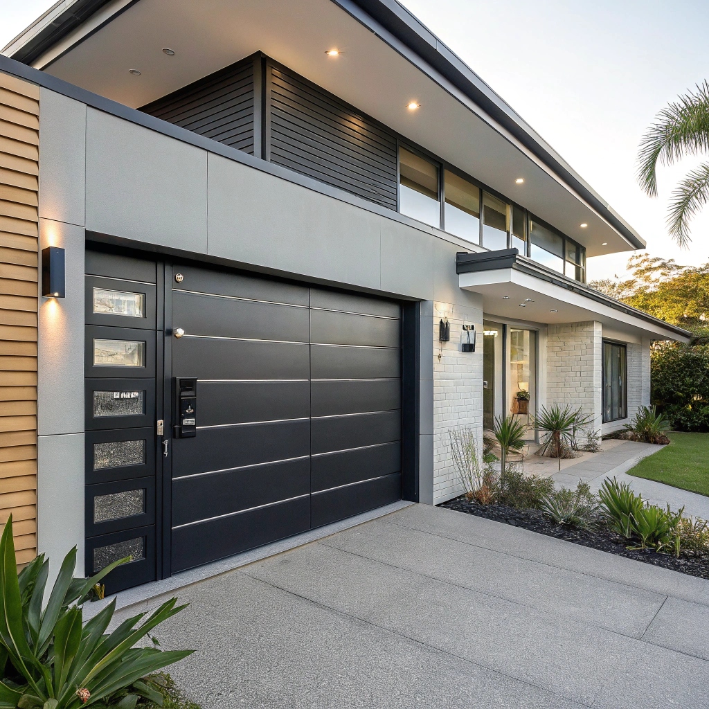 Modern stylish garage door on a Northern Beaches home